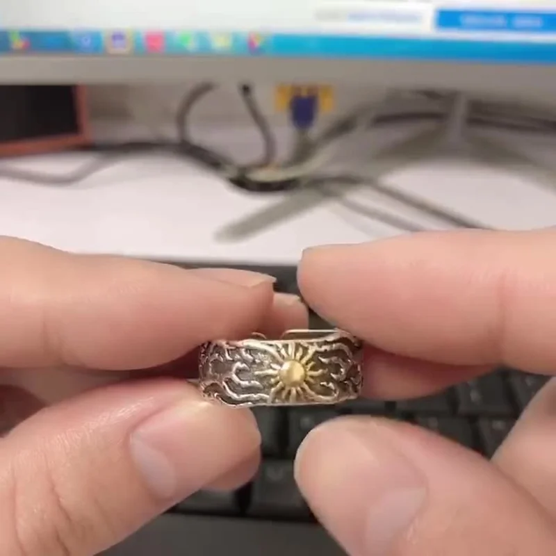 Buyee 925 Sterling Silver Male Ring Finger Elegant Golden Sun Open Ring for Man Fashion Unique Fine Jewelry Circle