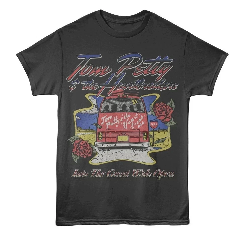 Tom Petty and The Band Heartbreak 91-92 Great Wide Open Tour T-shirts, Daily Outdoor Retro T-shirts Fan Printed Casual T-shirts