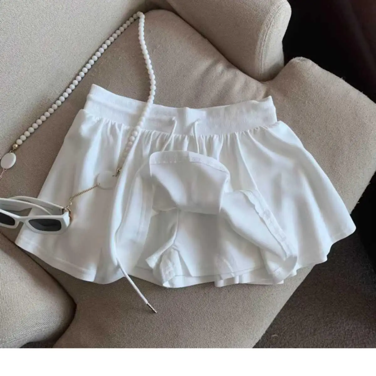 2025 Summer Women Ballet Drawstring High Waist A Line Skort Anti Exposure Slim Fit Casual All Match Fashion Streetwear Skorts