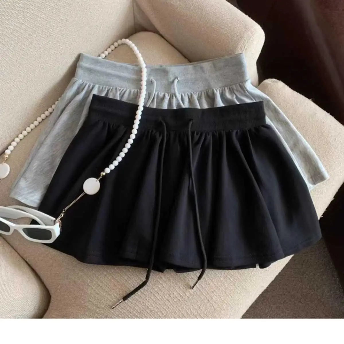 2025 Summer Women Ballet Drawstring High Waist A Line Skort Anti Exposure Slim Fit Casual All Match Fashion Streetwear Skorts