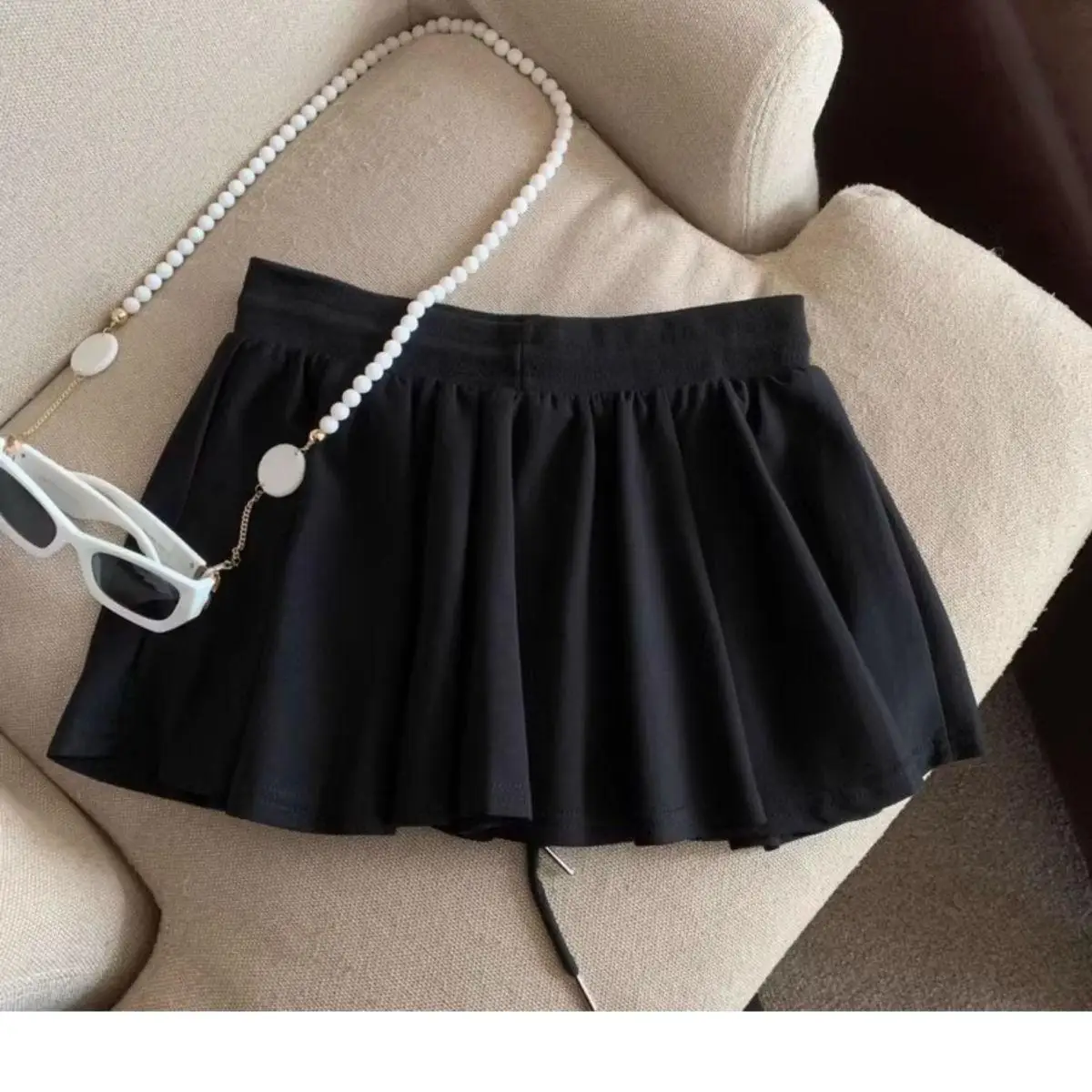 2025 Summer Women Ballet Drawstring High Waist A Line Skort Anti Exposure Slim Fit Casual All Match Fashion Streetwear Skorts