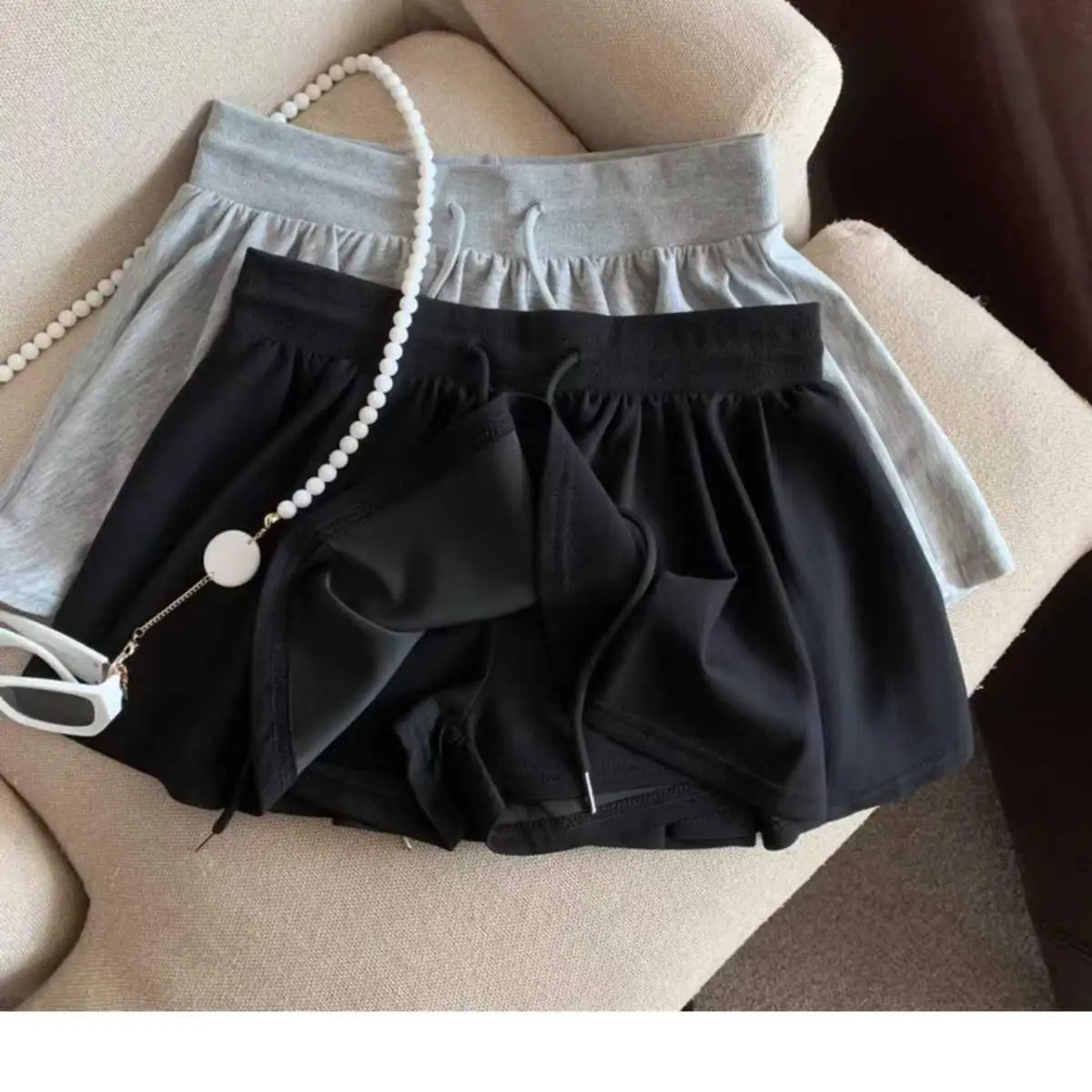 2025 Summer Women Ballet Drawstring High Waist A Line Skort Anti Exposure Slim Fit Casual All Match Fashion Streetwear Skorts