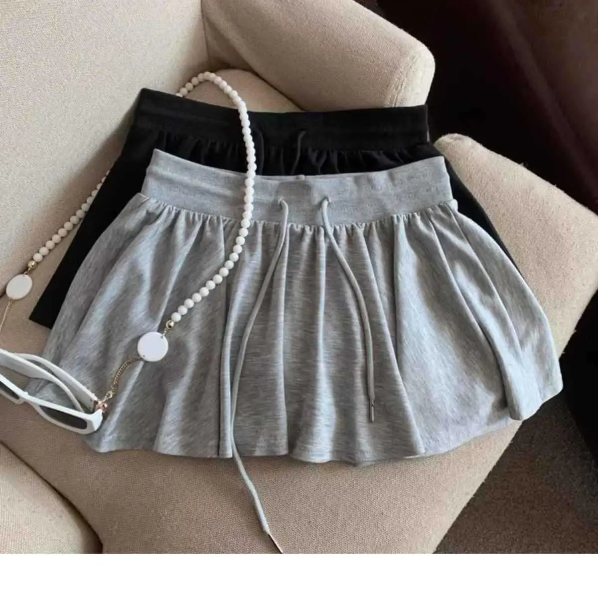 2025 Summer Women Ballet Drawstring High Waist A Line Skort Anti Exposure Slim Fit Casual All Match Fashion Streetwear Skorts