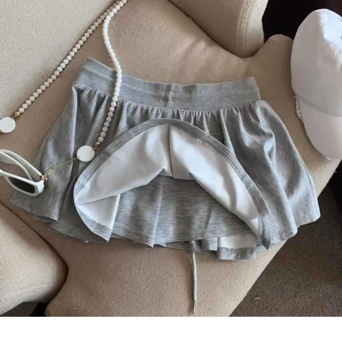 2025 Summer Women Ballet Drawstring High Waist A Line Skort Anti Exposure Slim Fit Casual All Match Fashion Streetwear Skorts