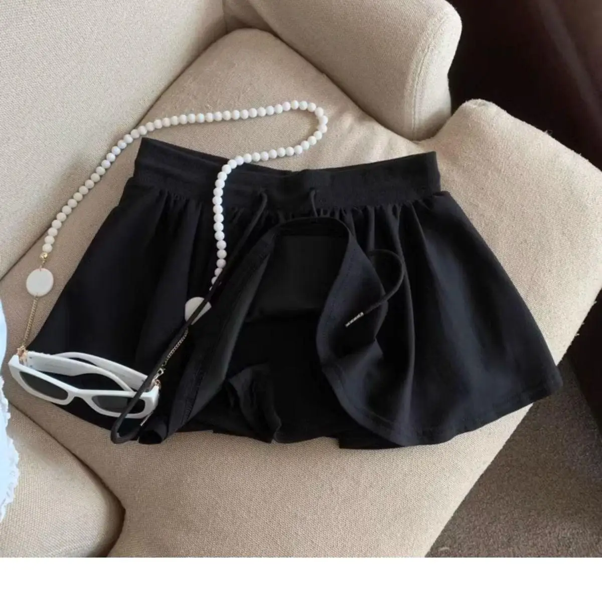 2025 Summer Women Ballet Drawstring High Waist A Line Skort Anti Exposure Slim Fit Casual All Match Fashion Streetwear Skorts