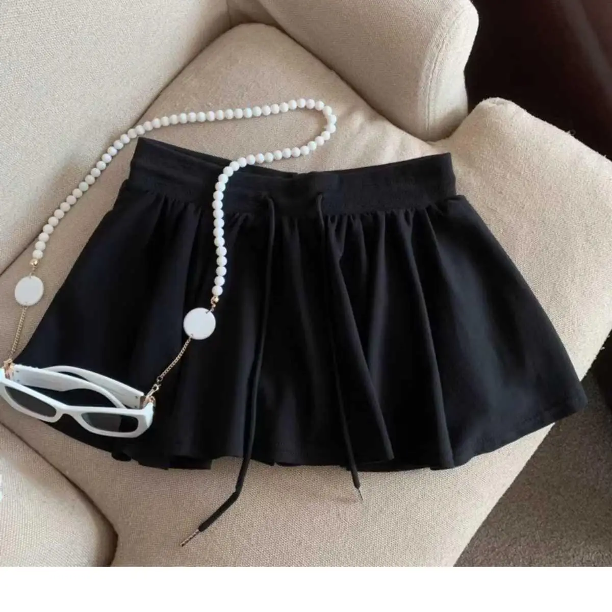 2025 Summer Women Ballet Drawstring High Waist A Line Skort Anti Exposure Slim Fit Casual All Match Fashion Streetwear Skorts