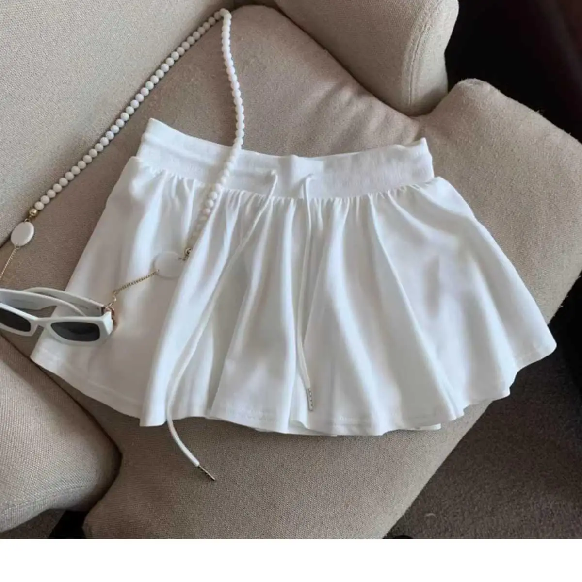 2025 Summer Women Ballet Drawstring High Waist A Line Skort Anti Exposure Slim Fit Casual All Match Fashion Streetwear Skorts