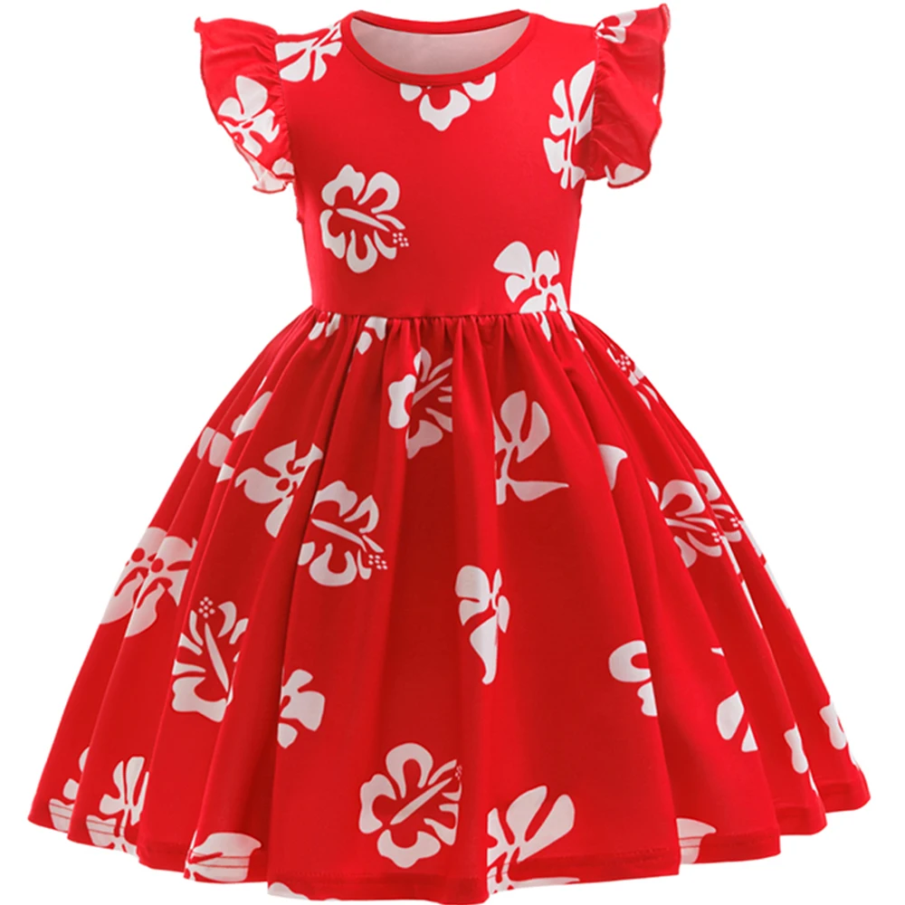 Summer Hawaii Girl Halloween Costume Lilo Print T-Shirt+Overalls 2Pcs Sets For Children Birthday Party Family Cosplay Costume