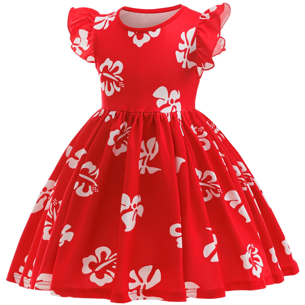 Summer Hawaii Girl Halloween Costume Lilo Print T-Shirt+Overalls 2Pcs Sets For Children Birthday Party Family Cosplay Costume