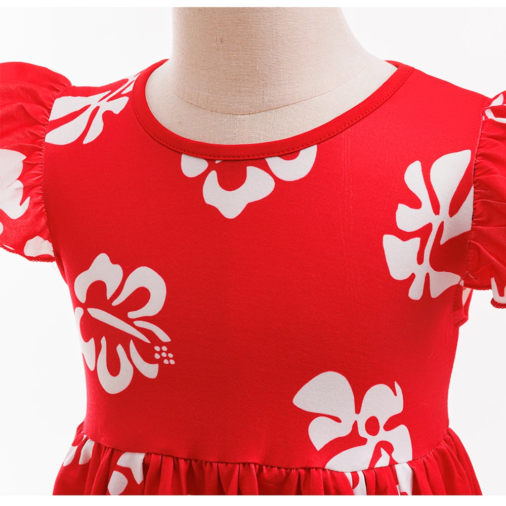 Summer Hawaii Girl Halloween Costume Lilo Print T-Shirt+Overalls 2Pcs Sets For Children Birthday Party Family Cosplay Costume