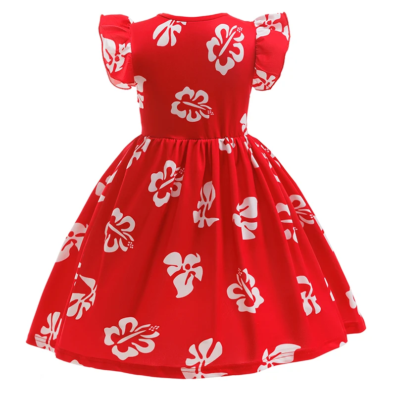 Summer Hawaii Girl Halloween Costume Lilo Print T-Shirt+Overalls 2Pcs Sets For Children Birthday Party Family Cosplay Costume