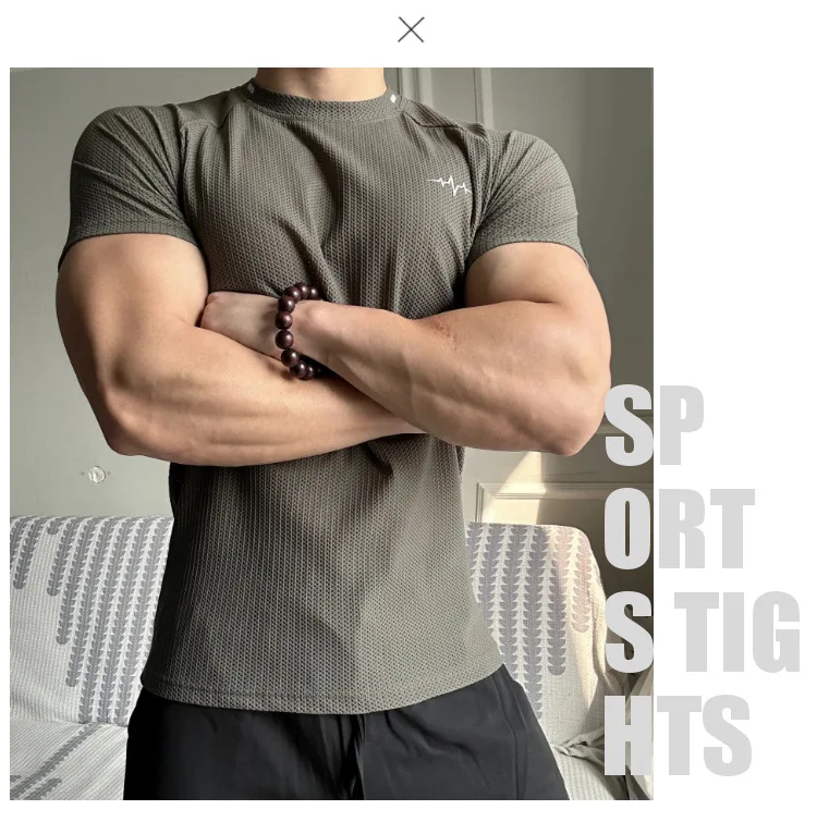 Men's Muscle Fit Short Sleeve T Shirt Waffle Fabric Round Neck Slim Fit Breathable Lightweight Workout Gym Casual Daily Sports T