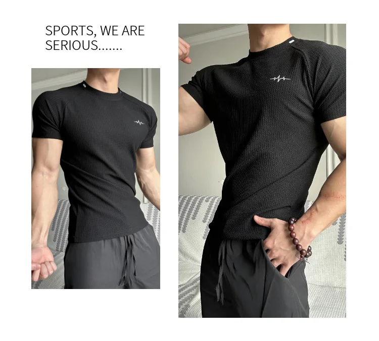 Men's Muscle Fit Short Sleeve T Shirt Waffle Fabric Round Neck Slim Fit Breathable Lightweight Workout Gym Casual Daily Sports T