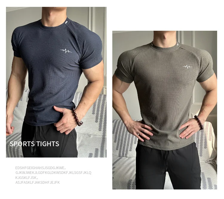 Men's Muscle Fit Short Sleeve T Shirt Waffle Fabric Round Neck Slim Fit Breathable Lightweight Workout Gym Casual Daily Sports T