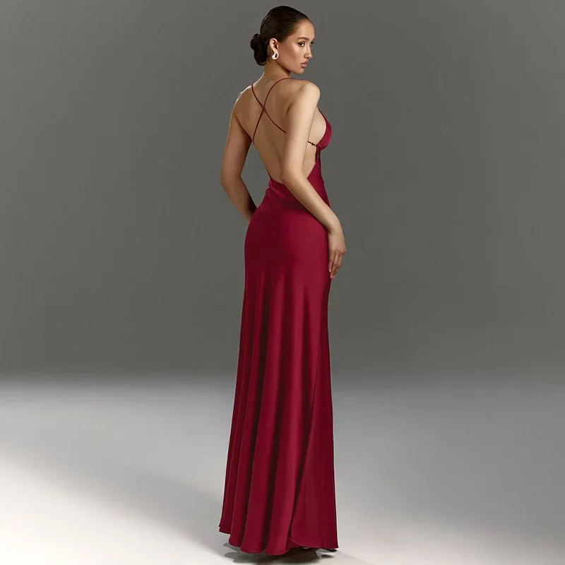 New 2026 Summer Women Sexy Slim Fit Solid Color Backless Long Slip Elegant Sleeveless Hot Girl Party Evening Birthday Dresses