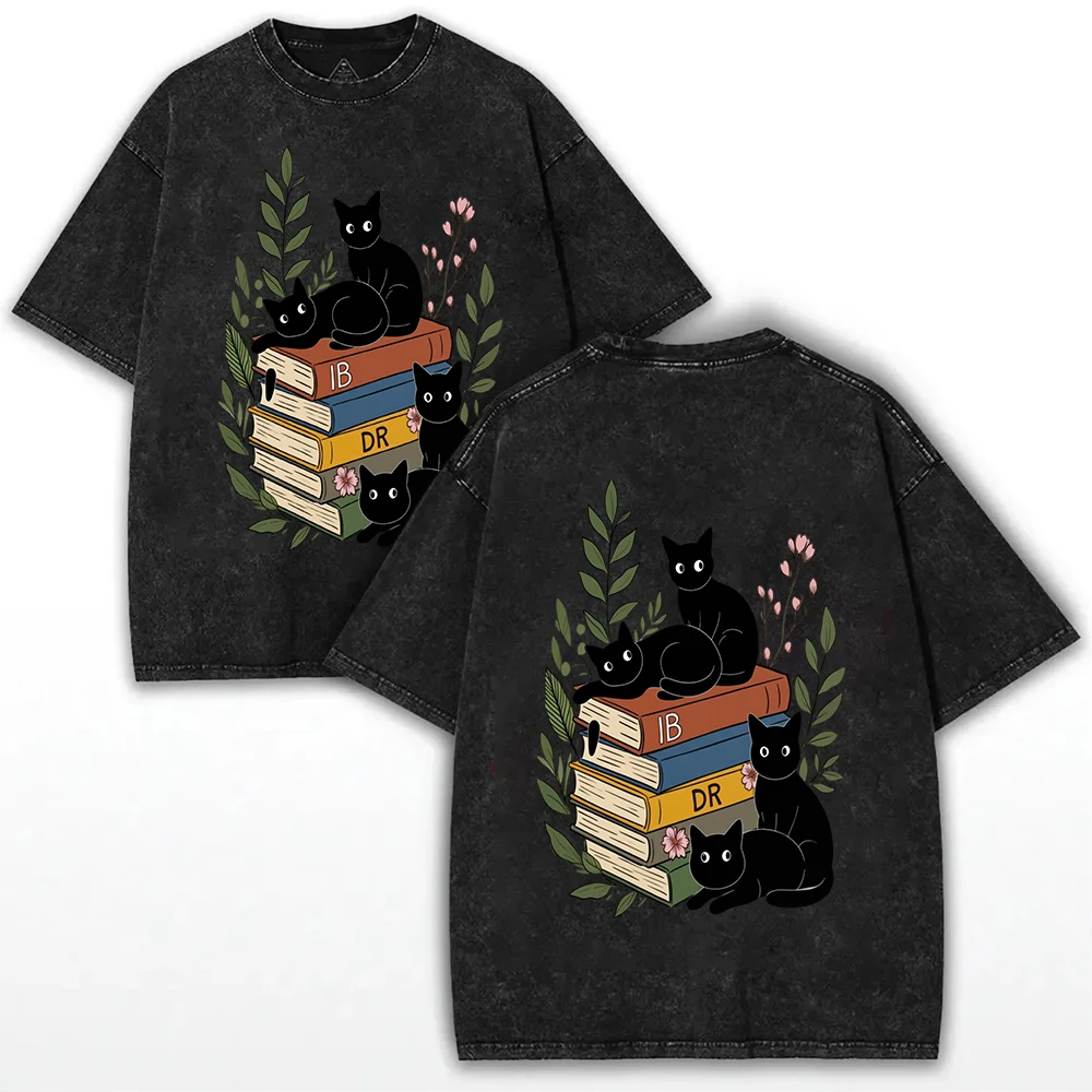 Black Cat Art Printed T-shirt Fun Pattern T-shirt Fashion Summer Loose Short Sleeve T-shirt Harajuku Women's Tops