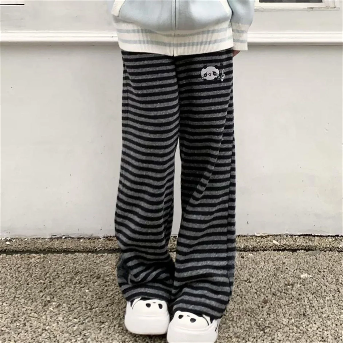 Women Panda Striped Pants Streetwear Harajuku Pantalones De Mujer Sweatpants Y2k Clothes Casual Japanese Kawaii