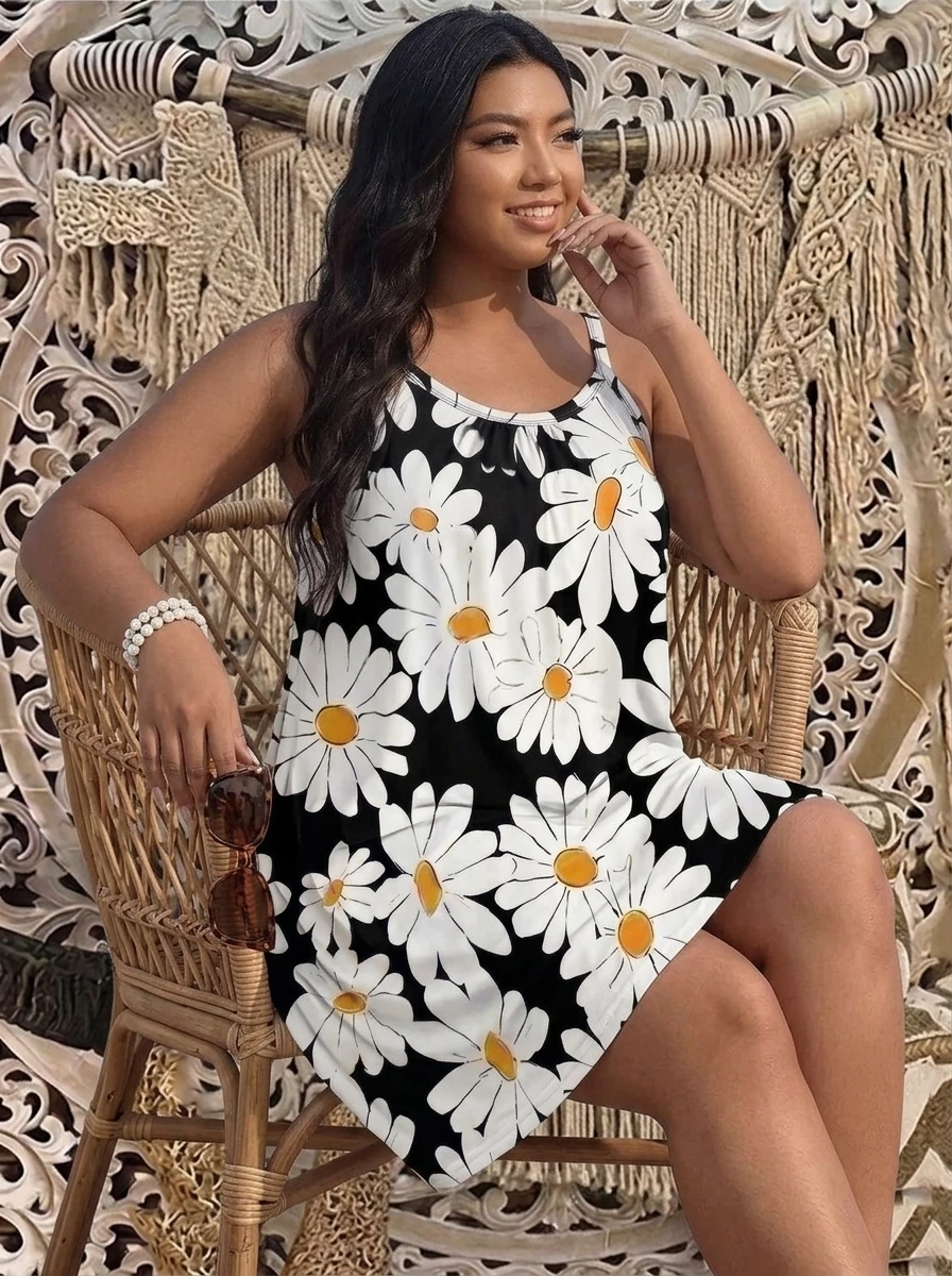 2026 Viral Summer Plus Size Tie Dye Beach Cover Up Dress Oversized Spaghetti Strap Colorful Abstract Print Flowy Sundress for Wo