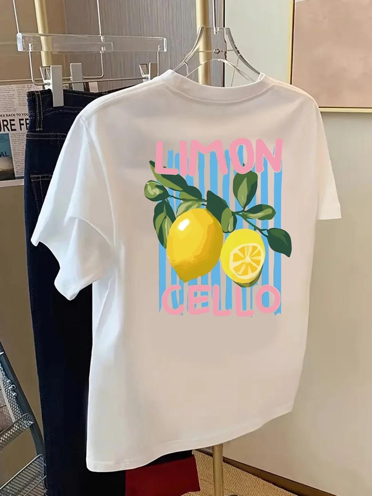 Lemon Letter Print T-shirt Short Sleeve Crew Neck Casual Top for Summer Women Kawaii Streetwear Graphic Tees Vintage Fruit Shirt