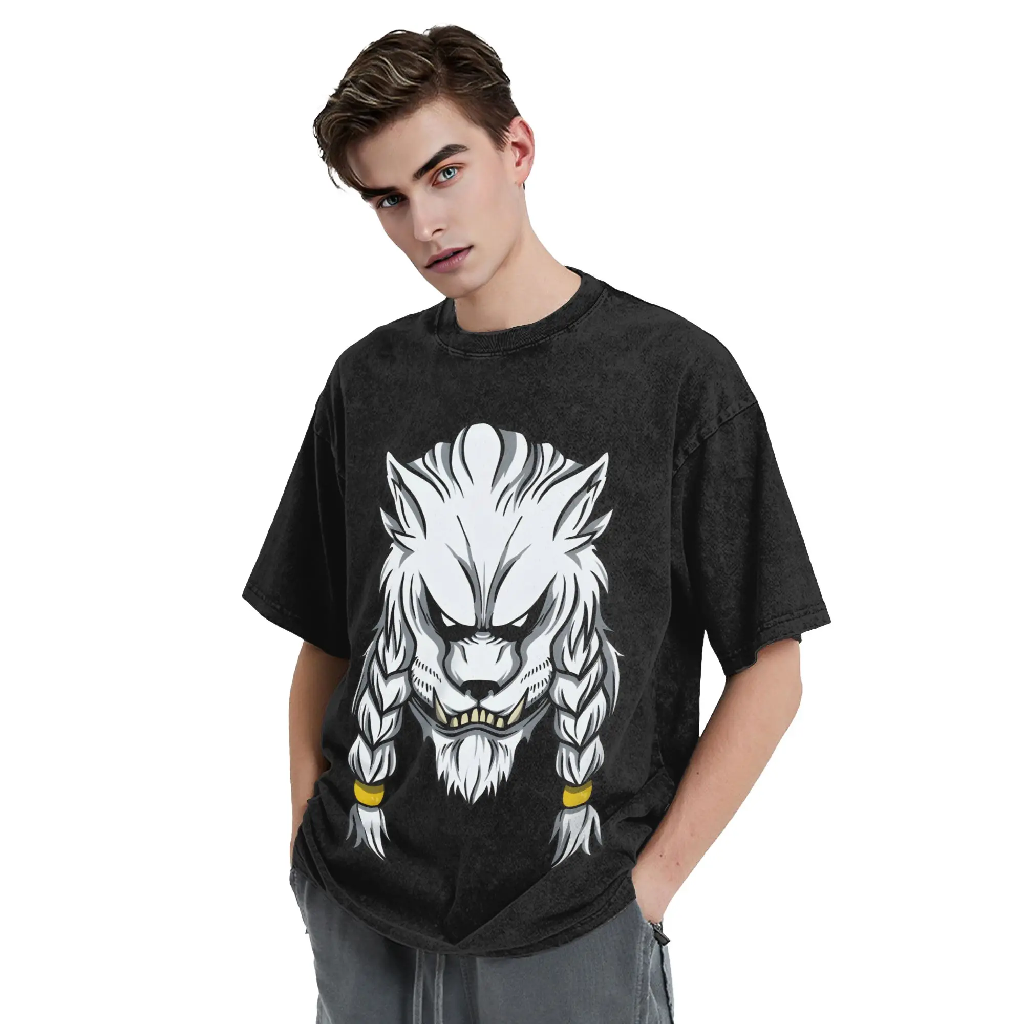 Invincibles Battle Beast White Wolf Head T-Shirt Summer Vintage T-Shirts Casual Hipster Tee Shirt For Couple Short Sleeve Tees