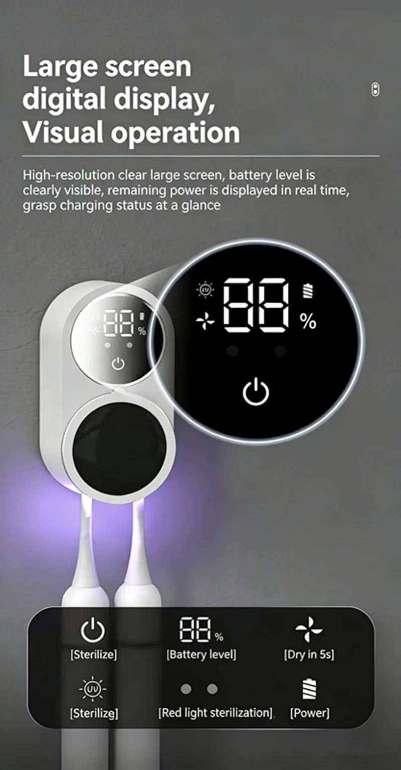 Mini Portable Rechargeable Travel Toothbrush Sterilizer Induction Switch with Charge Display UV Toothbrush Sterilizer Case