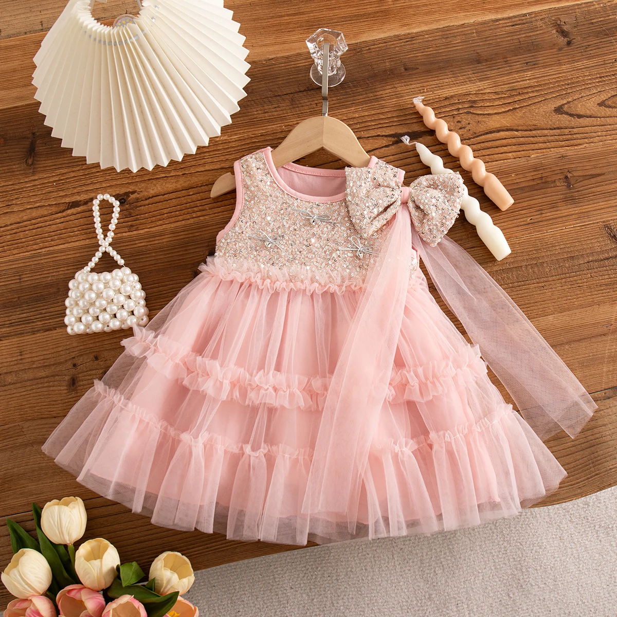 Baby Dress Summer Sequin Mesh Princess Baby Girl Dress Cute Wedding Flower Girl Dress Baby Girl Clothing 