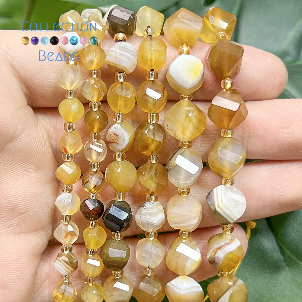 6 8 10mm Natural Stone Beads Faceted Amber Agate Round Loose Spacer Beads for Jewelry Making Diy Beading Accessory