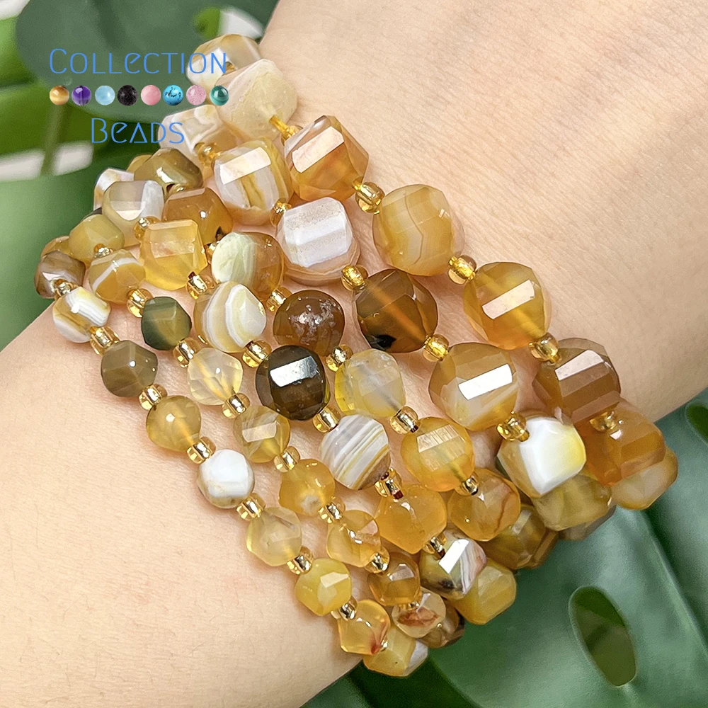 6 8 10mm Natural Stone Beads Faceted Amber Agate Round Loose Spacer Beads for Jewelry Making Diy Beading Accessory