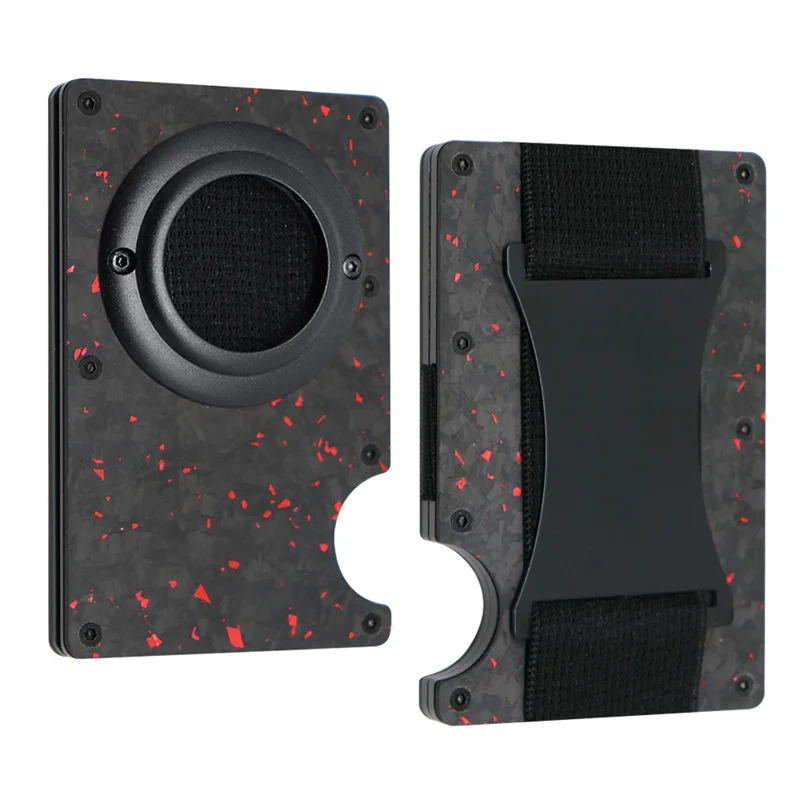 Men's Slim RFID Blocking Credit Card Holder Aluminum Wallet with Cash Strap Airtag Case Forged Carbon Fiber Business Cardholder