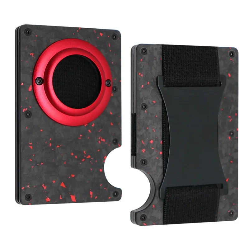 Men's Slim RFID Blocking Credit Card Holder Aluminum Wallet with Cash Strap Airtag Case Forged Carbon Fiber Business Cardholder