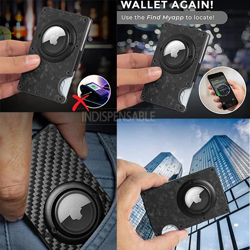 Men's Slim RFID Blocking Credit Card Holder Aluminum Wallet with Cash Strap Airtag Case Forged Carbon Fiber Business Cardholder
