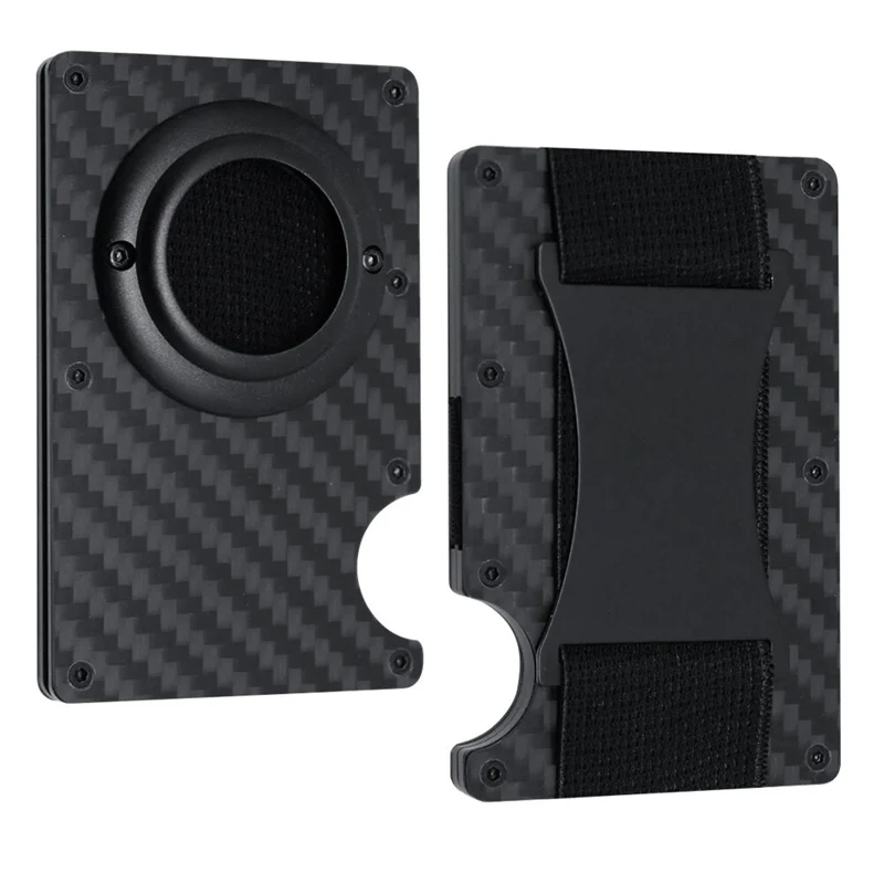 Men's Slim RFID Blocking Credit Card Holder Aluminum Wallet with Cash Strap Airtag Case Forged Carbon Fiber Business Cardholder
