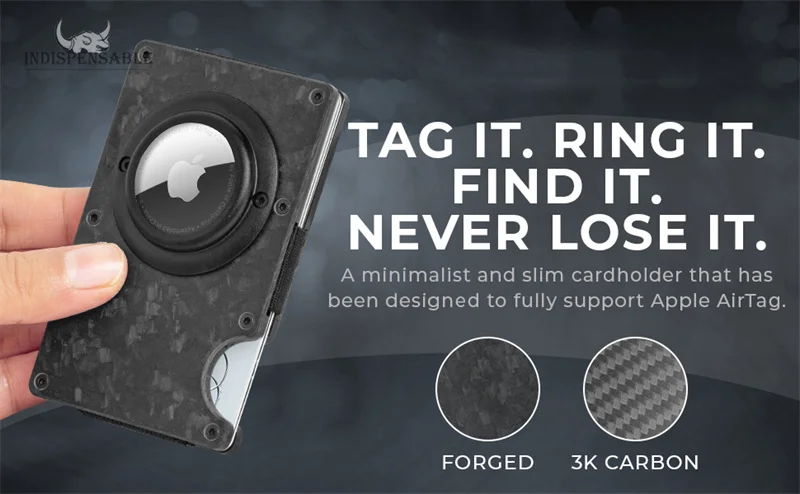 Men's Slim RFID Blocking Credit Card Holder Aluminum Wallet with Cash Strap Airtag Case Forged Carbon Fiber Business Cardholder
