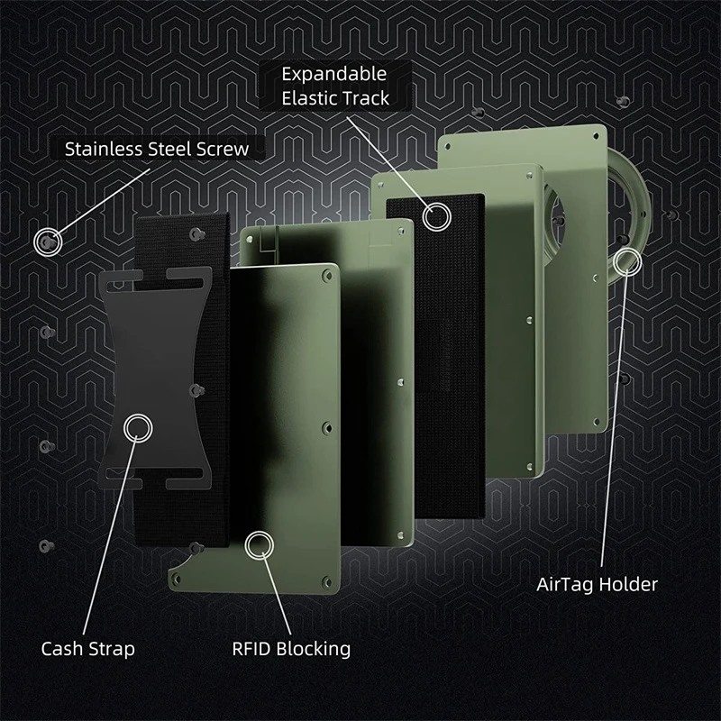 Men's Slim RFID Blocking Credit Card Holder Aluminum Wallet with Cash Strap Airtag Case Forged Carbon Fiber Business Cardholder