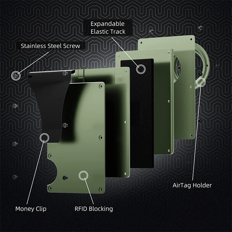 Men's Slim RFID Blocking Credit Card Holder Aluminum Wallet with Cash Strap Airtag Case Forged Carbon Fiber Business Cardholder