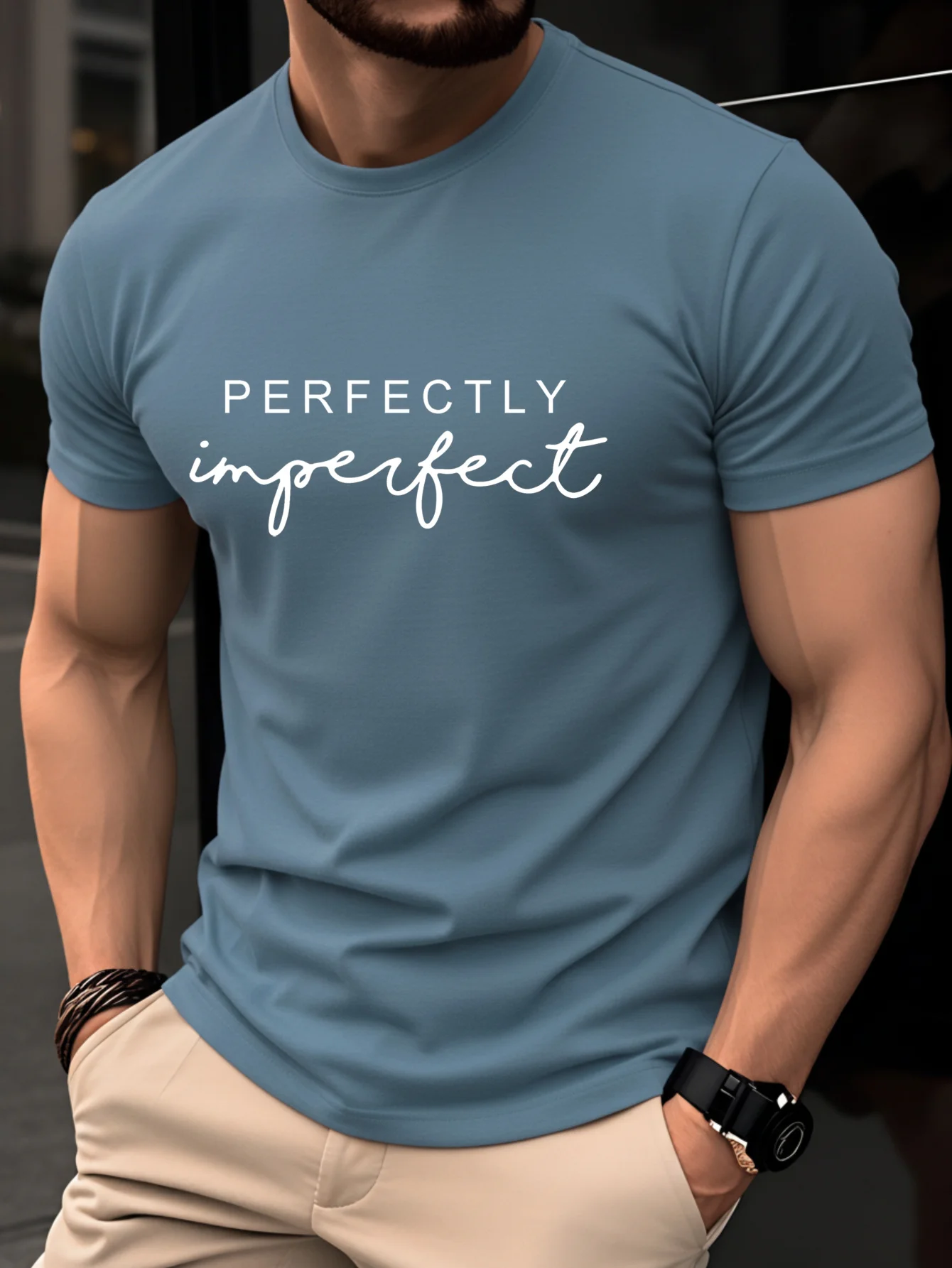 Men's Summer 100% Pure Cotton Fashionable Casual Loose Perfectly Letter Printed Round Neck Short Sleeved T-Shirt Top