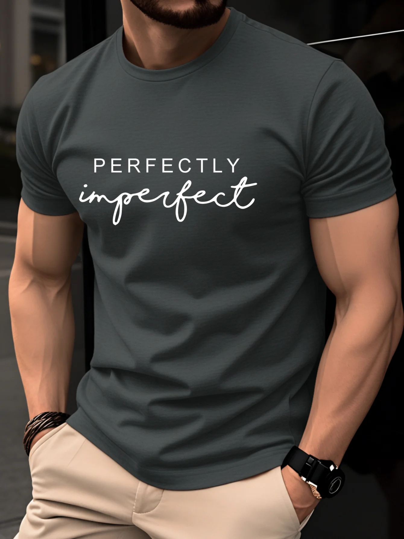 Men's Summer 100% Pure Cotton Fashionable Casual Loose Perfectly Letter Printed Round Neck Short Sleeved T-Shirt Top