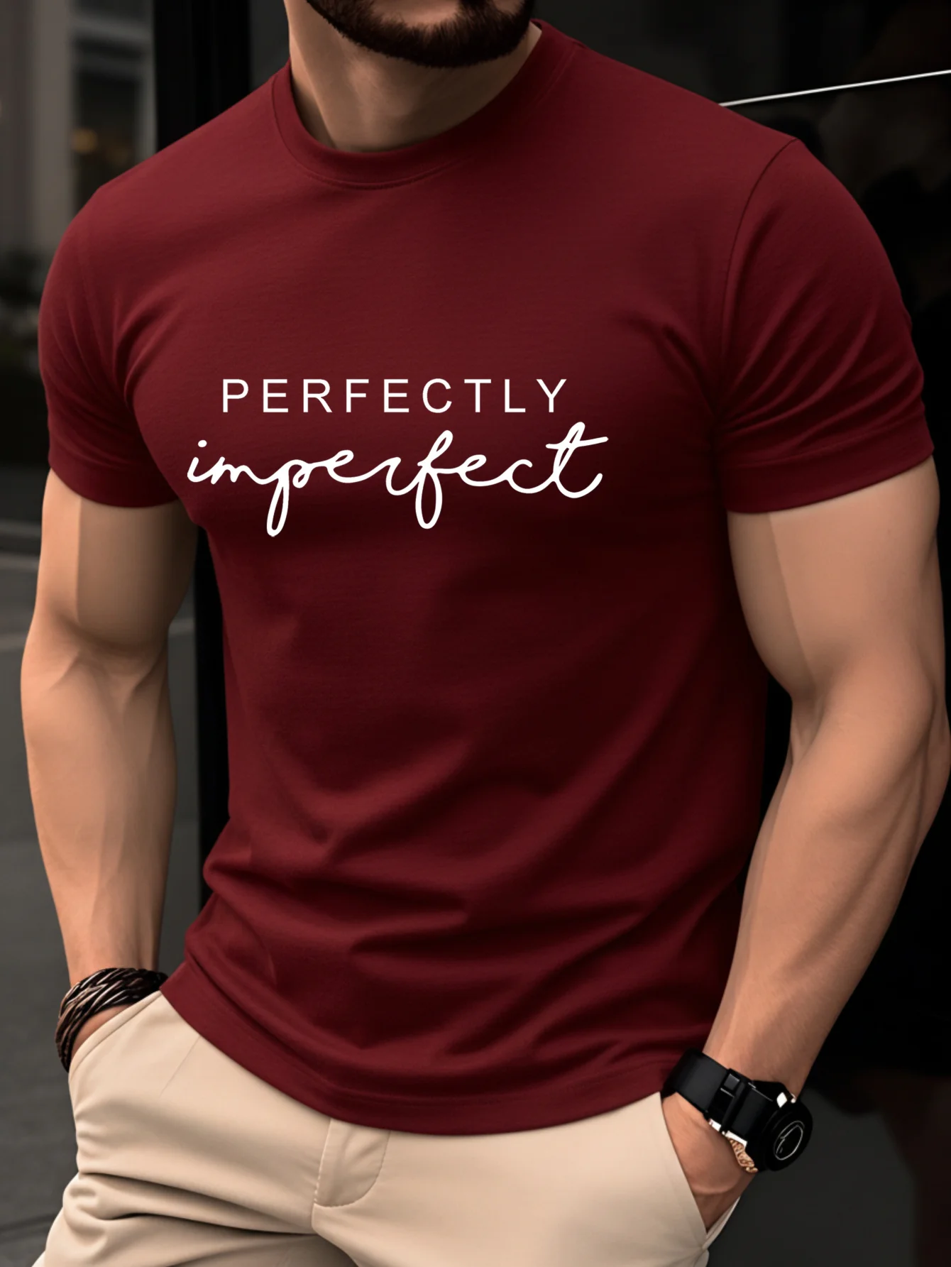 Men's Summer 100% Pure Cotton Fashionable Casual Loose Perfectly Letter Printed Round Neck Short Sleeved T-Shirt Top