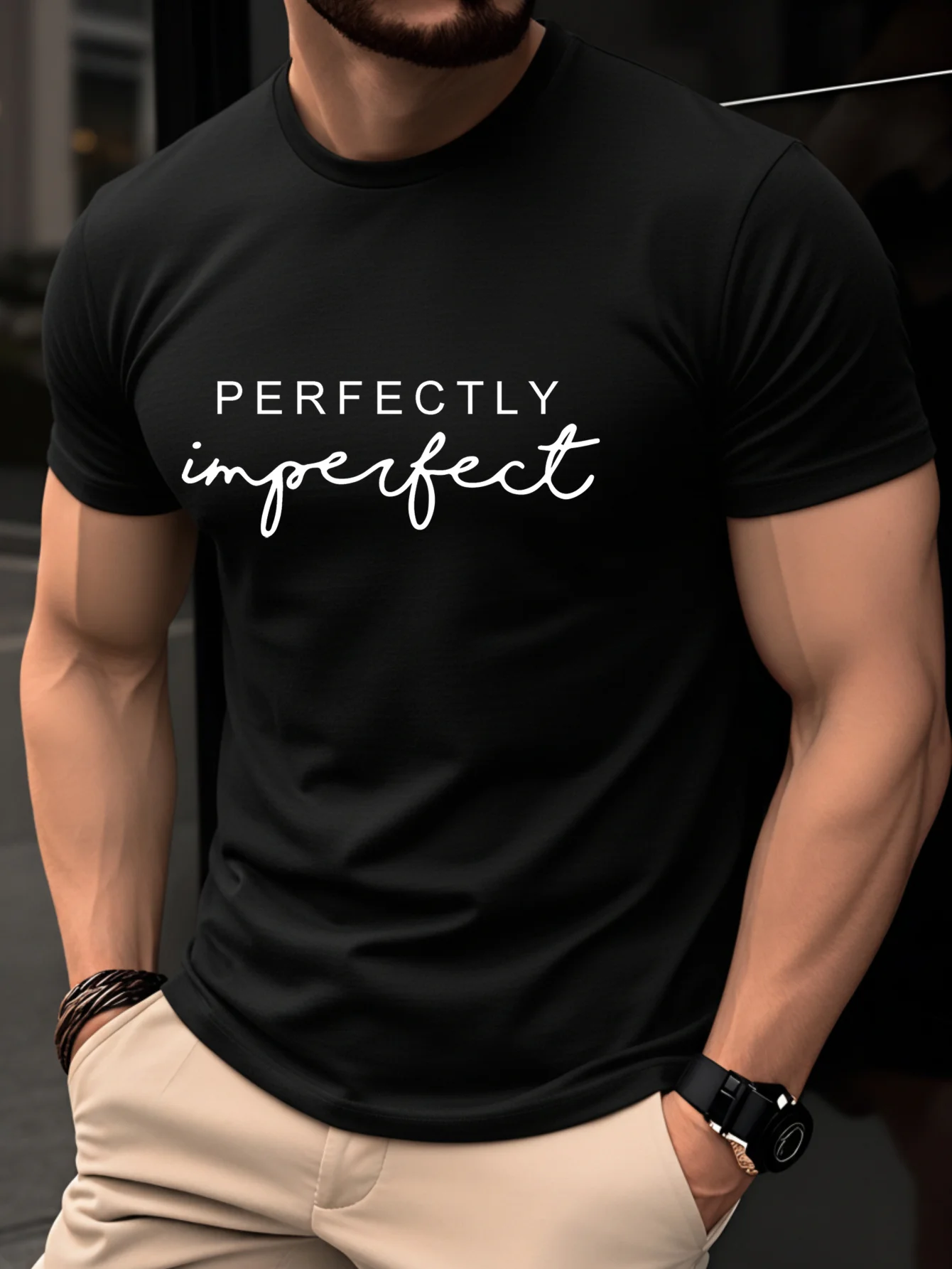 Men's Summer 100% Pure Cotton Fashionable Casual Loose Perfectly Letter Printed Round Neck Short Sleeved T-Shirt Top