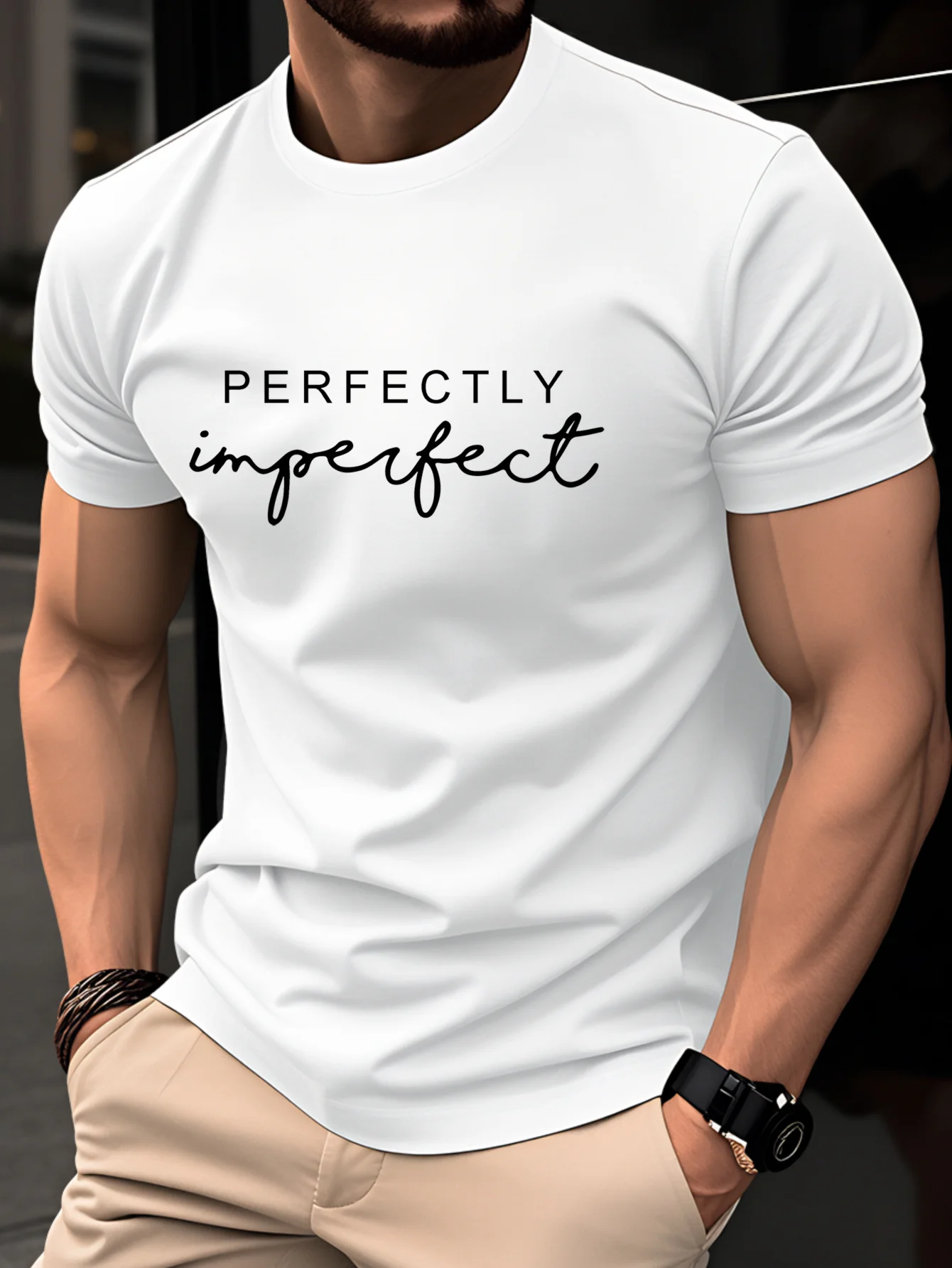 Men's Summer 100% Pure Cotton Fashionable Casual Loose Perfectly Letter Printed Round Neck Short Sleeved T-Shirt Top