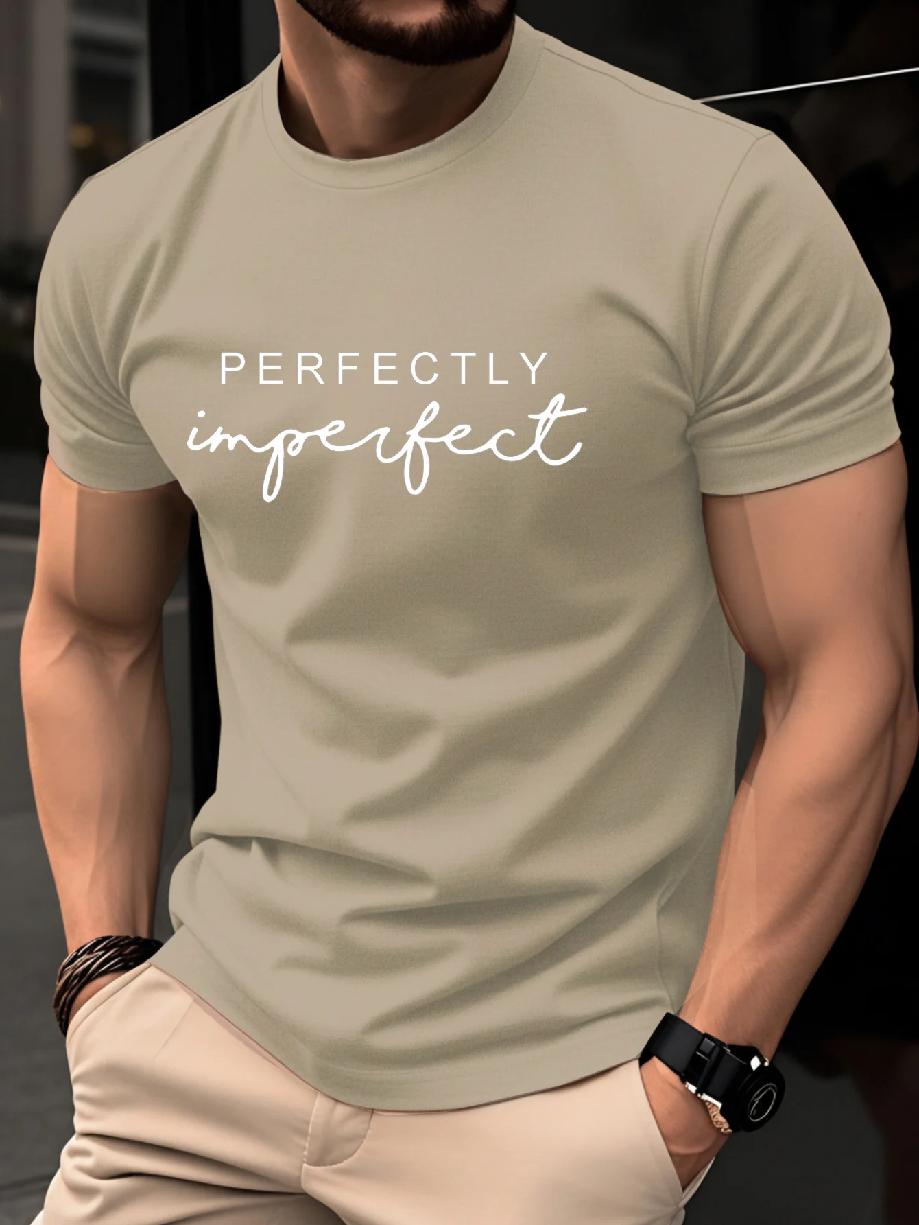 Men's Summer 100% Pure Cotton Fashionable Casual Loose Perfectly Letter Printed Round Neck Short Sleeved T-Shirt Top