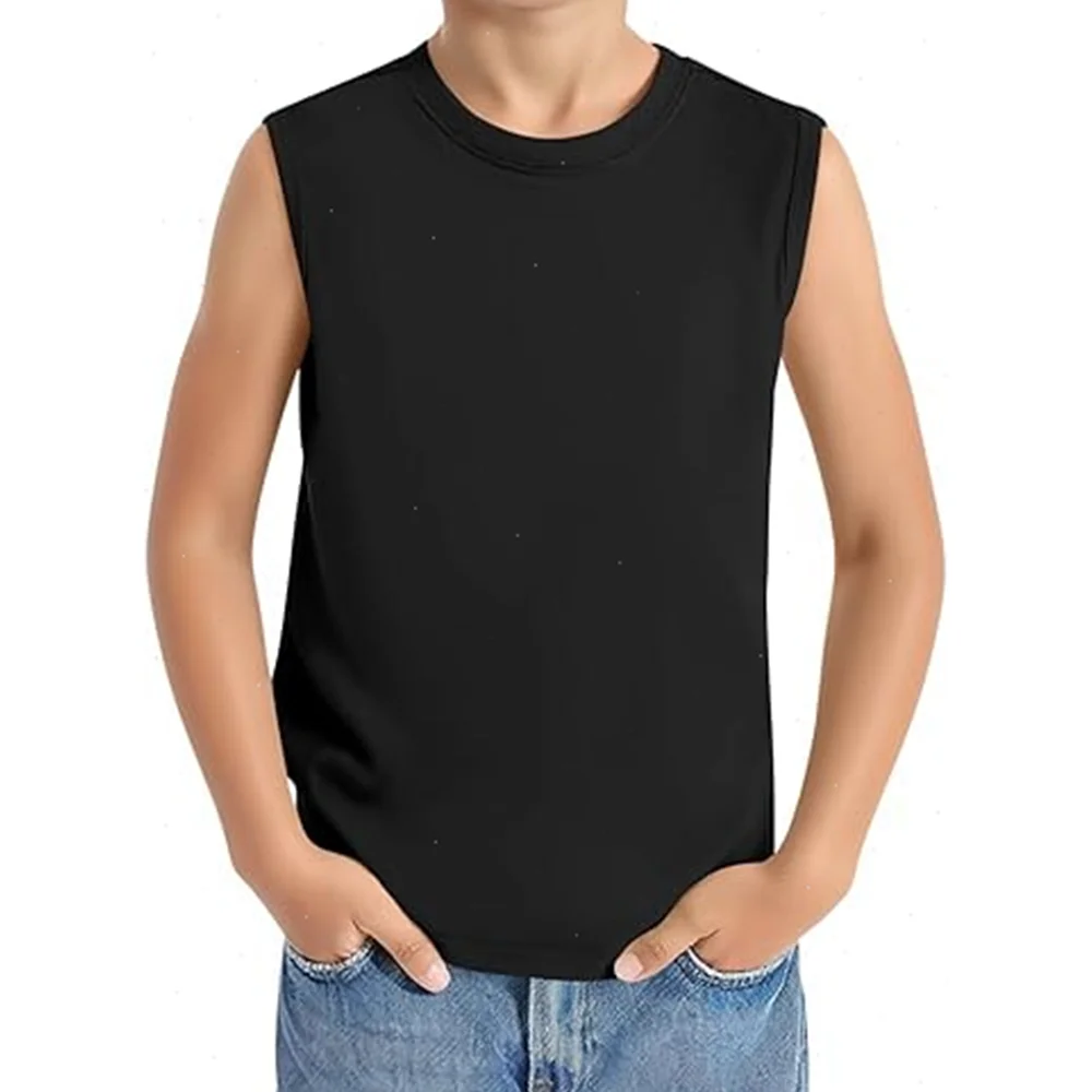 Children's Summer T-shirts Boys Girls Vests Sleeveless Solid Tee Tops 100% Cotton Comfortable Kids Tank Tops Clothes White 3-14Y