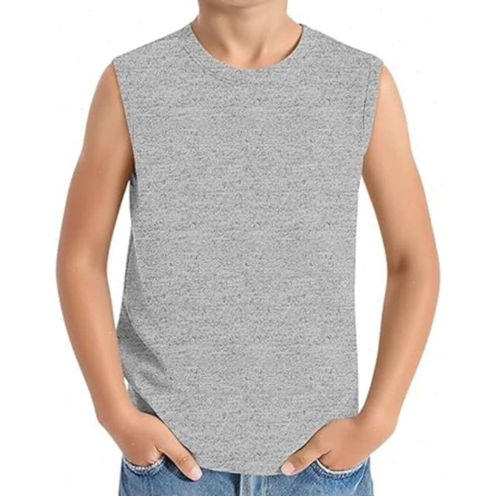 Children's Summer T-shirts Boys Girls Vests Sleeveless Solid Tee Tops 100% Cotton Comfortable Kids Tank Tops Clothes White 3-14Y