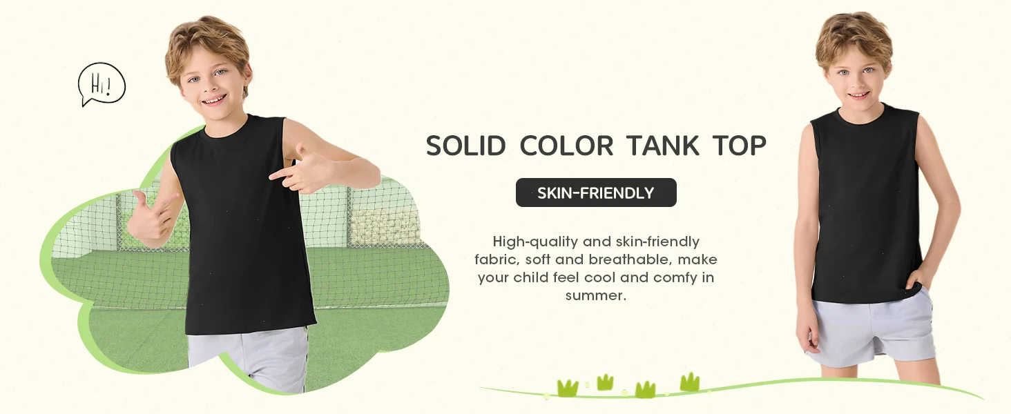 Children's Summer T-shirts Boys Girls Vests Sleeveless Solid Tee Tops 100% Cotton Comfortable Kids Tank Tops Clothes White 3-14Y