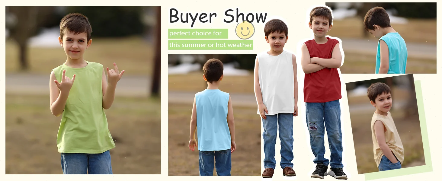 Children's Summer T-shirts Boys Girls Vests Sleeveless Solid Tee Tops 100% Cotton Comfortable Kids Tank Tops Clothes White 3-14Y