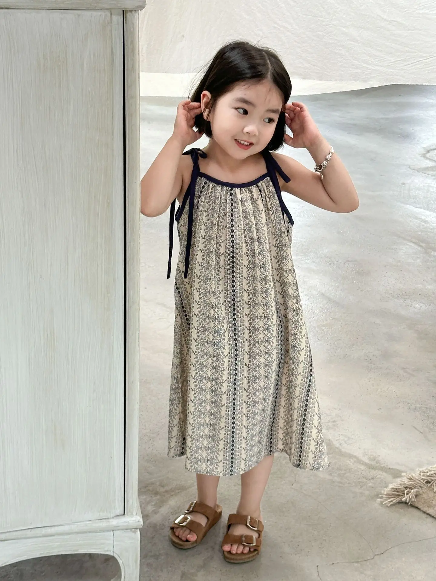 Girls Casual Dresses Summer New Korea Childrens Clothing Korean New Lovely Fragmented Flowers Loose Fashion Striped