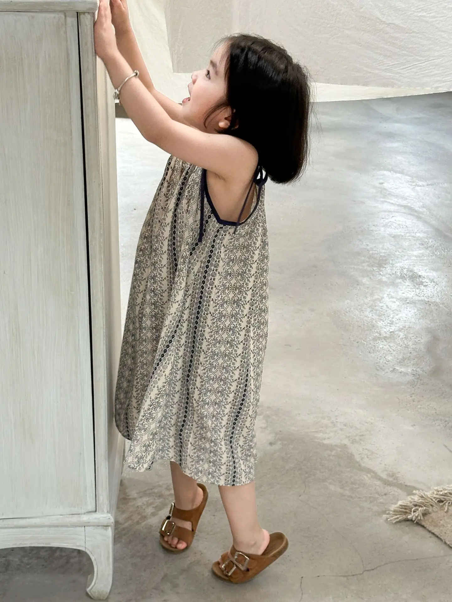 Girls Casual Dresses Summer New Korea Childrens Clothing Korean New Lovely Fragmented Flowers Loose Fashion Striped