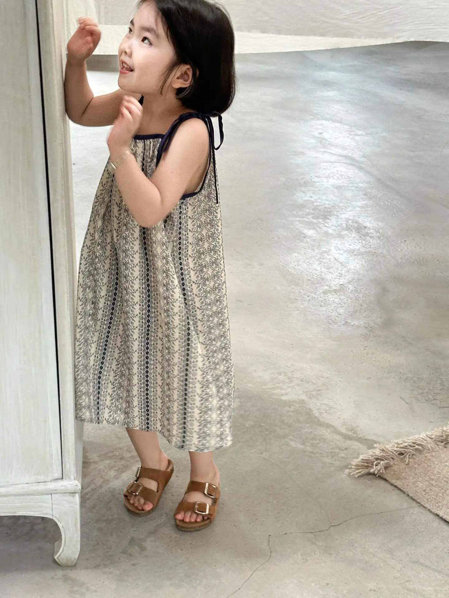 Girls Casual Dresses Summer New Korea Childrens Clothing Korean New Lovely Fragmented Flowers Loose Fashion Striped