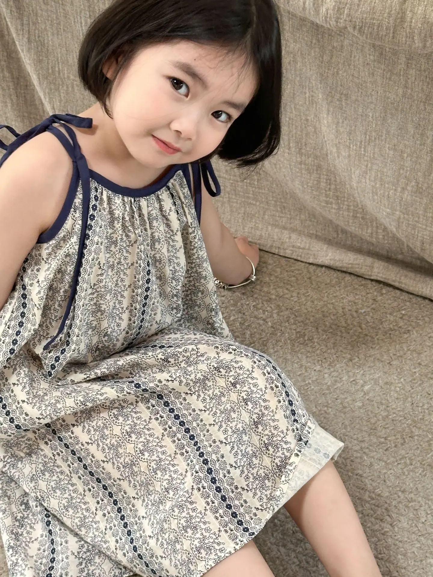 Girls Casual Dresses Summer New Korea Childrens Clothing Korean New Lovely Fragmented Flowers Loose Fashion Striped