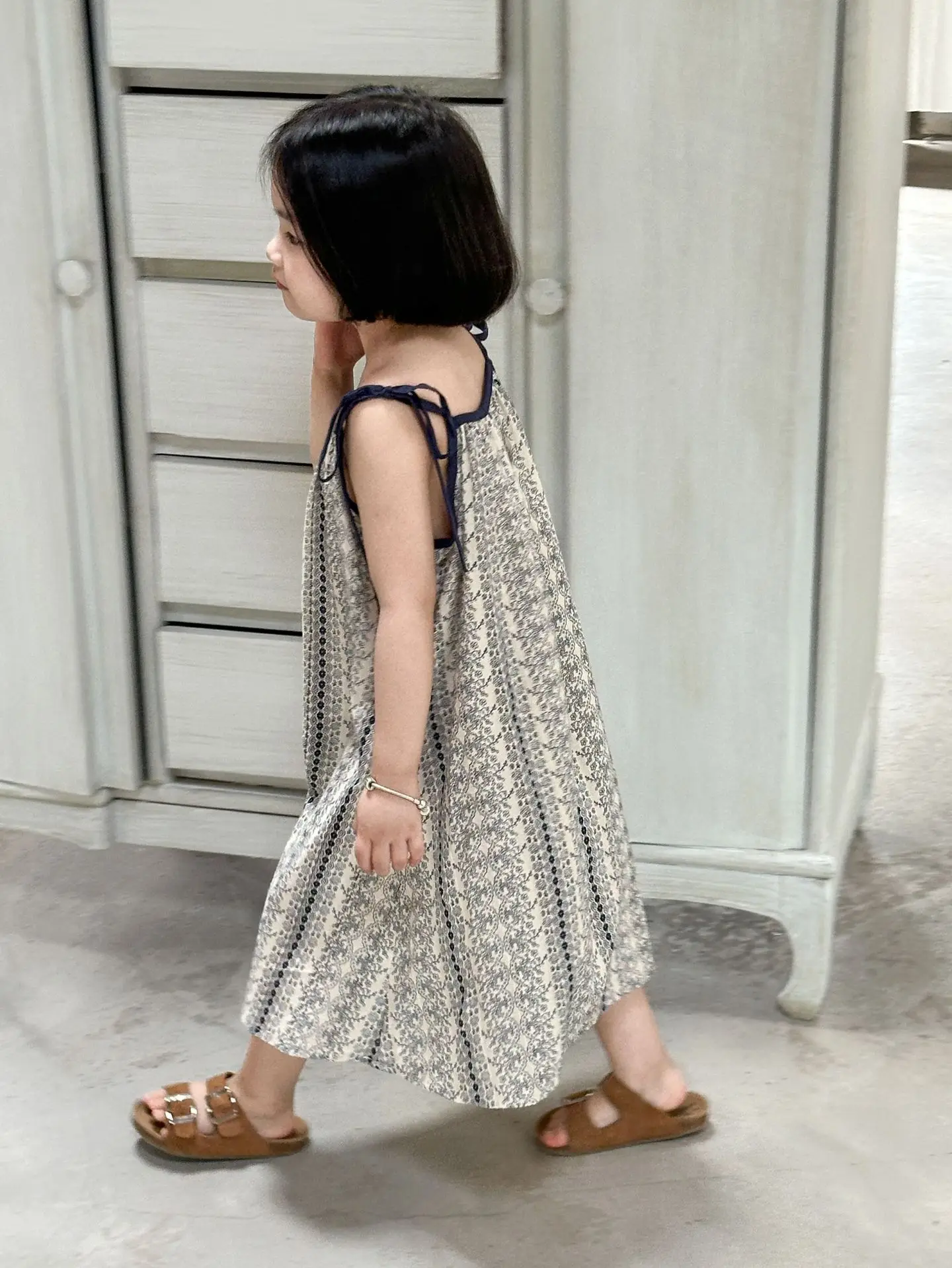 Girls Casual Dresses Summer New Korea Childrens Clothing Korean New Lovely Fragmented Flowers Loose Fashion Striped